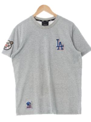 MLB 그레이 면혼방 LA패치크루넥반팔티