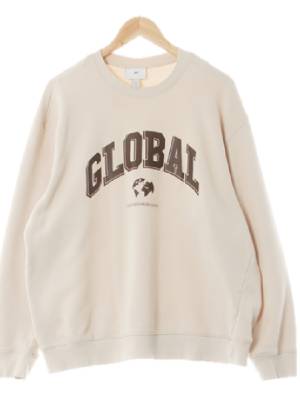 h&m 린넨베이지 프린팅 면 글로벌맨투맨