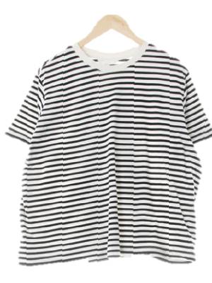 h&m 화이트블랙 스트라이프 면 와이드핏라운드반팔티