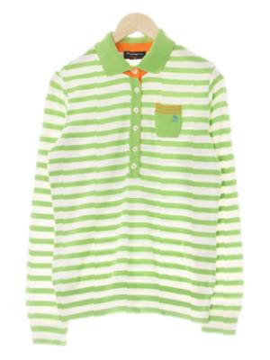 munsingwear 연두아이보리 스트라이프 면혼방 니트포켓카라긴팔티
