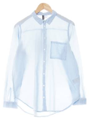 h&m 스카이하이블루 잔스트라이프 면 롱시스루셔츠