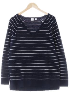 gap 네이비 스트라이프 브이넥롱니트