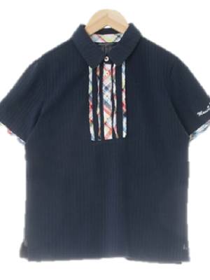 munsingwear 네이비 면혼방 체크포인트카라반팔티