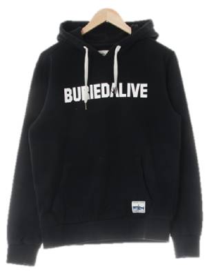 buried alive 블랙 프린팅 면 레터링로고스웨트후디