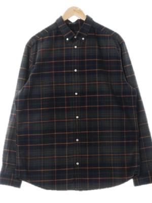 h&m 다크그린 체크 면 베이직긴팔셔츠