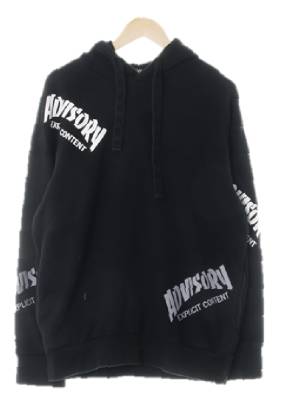 advisory 블랙 브랜드로고패턴 면혼방 사선빅로고후드티