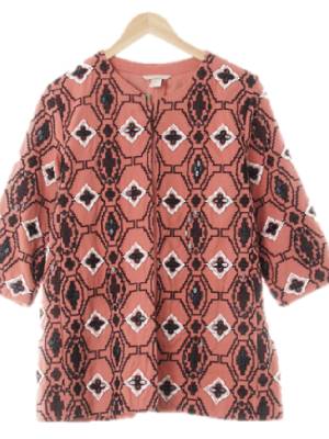 h&m 빈티지코랄 문양패턴 면 비즈노카라자켓