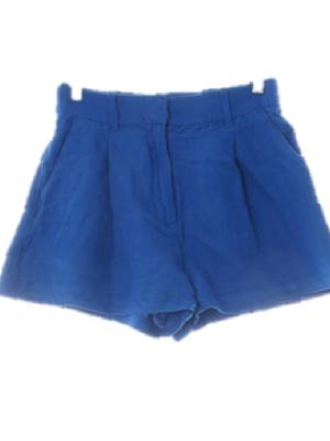 h&m 코발트블루 린넨혼방 핀턱와이드숏팬츠