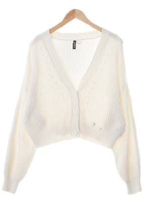 h&m 화이트 면혼방 크롭루즈핏빅버튼가디건