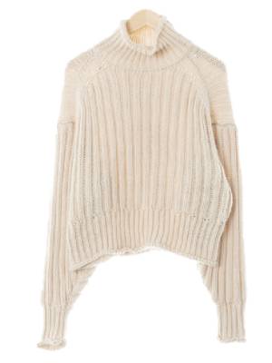 h&m 아이보리 울혼방 빅케이블터틀넥크롭니트스웨터