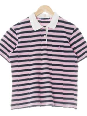 poloestablished67 핑크네이비 스트라이프 면 화이트카라반팔티