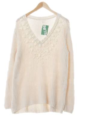 h&m 라이트퍼즈베이지 꽈배기패턴 면혼방 비즈큐빅브이넥니트