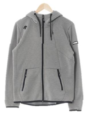 데상트 그레이 플리스후디테이핑집업자켓