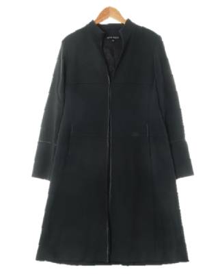 anneklein 다크올리브 울 노카라레더배색슬림롱원피스코트