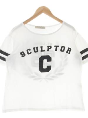 sculptor 화이트 프린팅 면 레터링보트넥반팔티