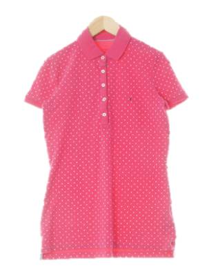 타미힐피거 다크핑크 도트 면혼방 클래식핏스몰로고카라반팔티