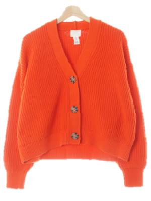 h&m 스칼렛오렌지 꽈배기패턴 가오리핏와이드크롭가디건