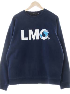 lmc 네이비 프린팅 면 라운드스웨트셔츠