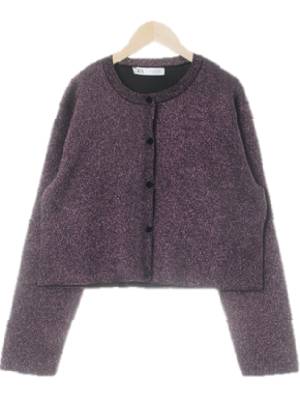 자라 글리터라이트핑크블랙 비스코스혼방 컷오프크롭반짝이가디건