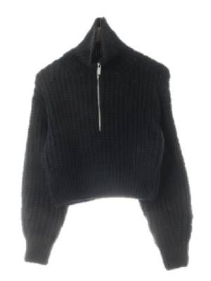 h&m 블랙 울혼방 하이넥반집업크롭골지스웨터