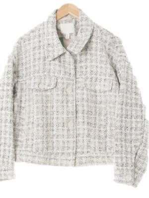 h&m 아이보리블랙 체크 트위드숏포켓자켓