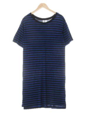 h&m 코발트블루블랙 스트라이프 면혼방 라운드홈웨어반팔원피스