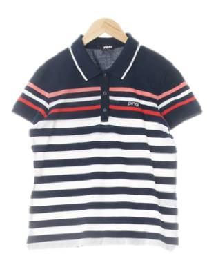 핑 네이비 스트라이프 면 반팔카라티