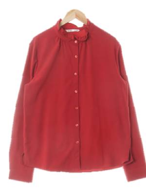 mixxo 다크레드 러플하이넥블라우스