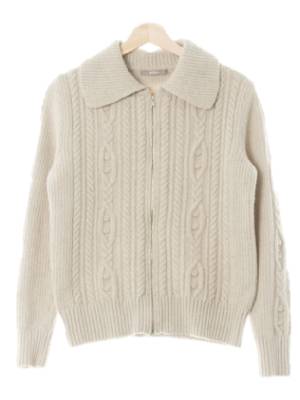 bcbg 베이지 캐시미어혼방 빅카라꽈배기집업