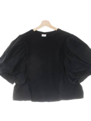 h&m 블랙 면혼방 셔링빅퍼프블라우스