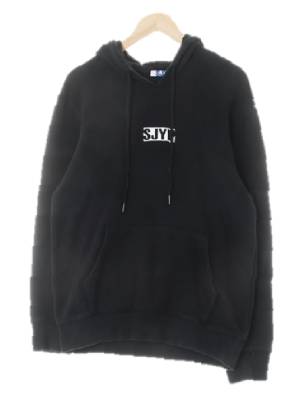 sjyp 블랙 면 화이트로고루즈핏후드티