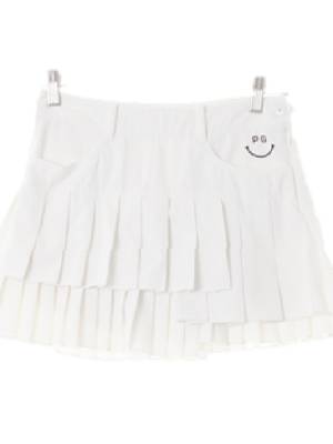 pearlygates 화이트 면혼방 스마일캉캉플리츠미니골프스커트