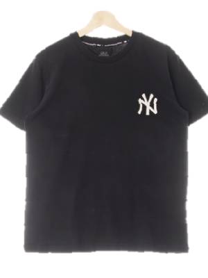 MLB 블랙 면혼방 NY패치크루넥반팔티