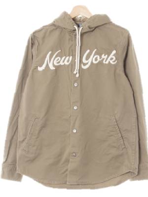 h&m 카키베이지 면 뉴욕빅자수후디똑딱이자켓