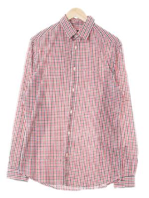 h&m 네이비레드화이트 체크 면 슬림핏긴팔셔츠