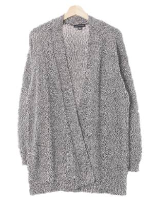 saksfifthavenue 블랙화이트 면혼방 숄카라오픈롱니트가디건