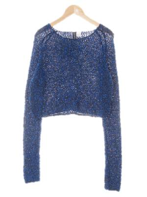 h&m 블랙브라이트블루 보트넥폼폼크롭니트