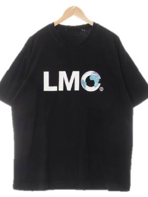 lmc 블랙 지구프린팅 면 오버핏라운드반팔티