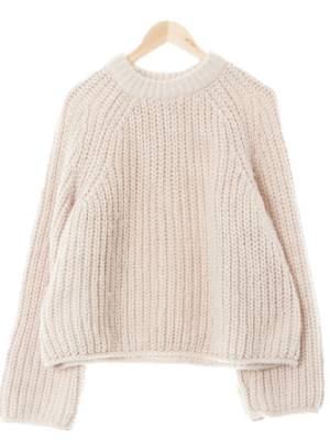 h&m 핑크쉬아이보리 울혼방 꽈배기짜임크루넥니트