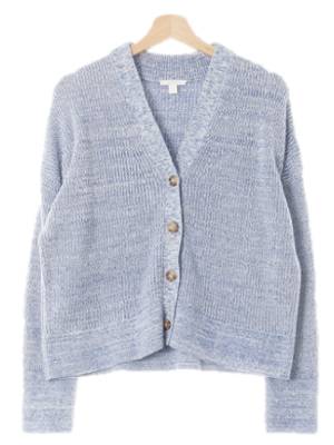 h&m 화이트나자블루 면 브라운버튼브이넥루즈핏숏가디건