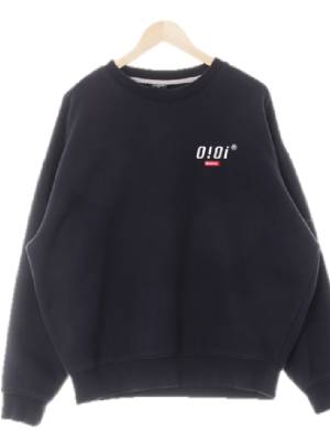 oioi 네이비 프린팅 면혼방 자수로고루즈핏스웨트셔츠