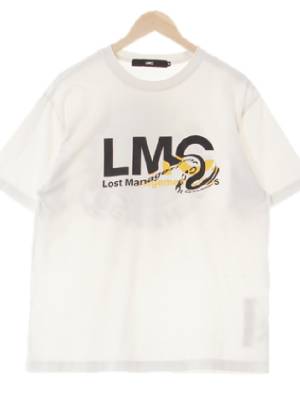 lmc 화이트 프린팅 면 빅로고라운드넥반팔티