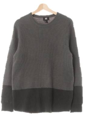 h&m 투톤그린 울혼방 와플라운드넥스웨터