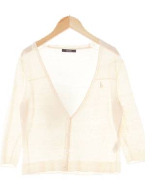 헤지스 크림 시스루 린넨혼방 자수로고8부가디건