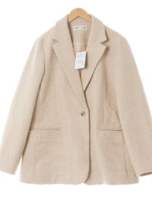 mixxo 아이보리베이지 하운드체크 울혼방 원버튼하프코트
