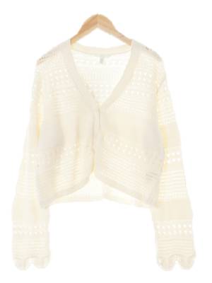 h&m 코코넛밀크 면 펀칭물결소매크롭가디건