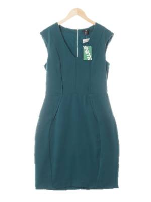 h&m 피코크그린 핀턱티어드민소매원피스