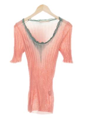robertocavalli 코랄로즈그린밀리우 실크 그라데이션반팔플레어니트티