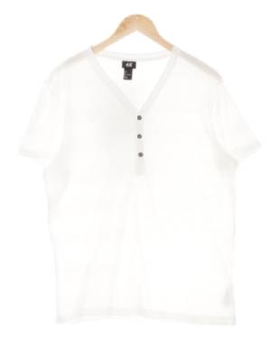 h&m 화이트 스트라이프 면혼방 브이넥슬라브반팔티