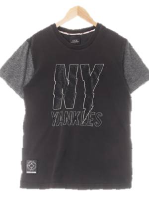 MLB 빈티지블랙오트밀차콜 면혼방 NY라운드나그랑반팔티